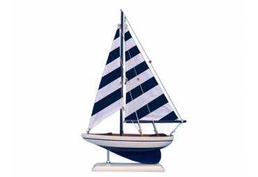 Wooden Blue Striped Pacific Sailer Model Sailboat Decoration