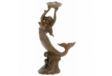 Rustic Cast Iron Mermaid Candle Holder 16"