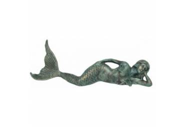 Rustic Seaworn Cast Iron Laying Mermaid 26"