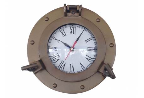 Porthole Decorative Clock in Brass