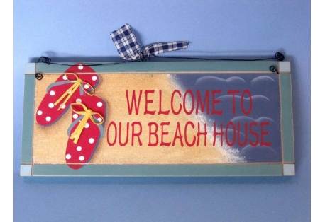 Wooden Welcome to our Beach House Sign 12"