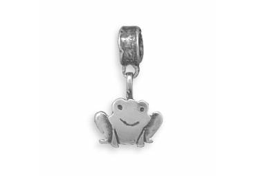 Oxidized sterling silver frog charm bead