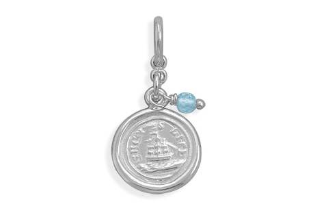 "Such is Life" Ship Charm with Blue Topaz