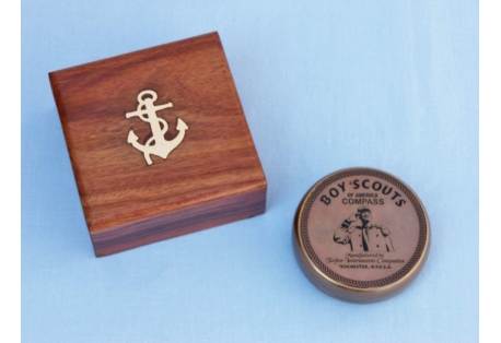 Brass Boy Scout Compass w/ Box 3"