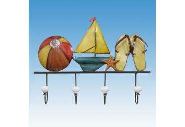 Metal Sandals Beach Ball And Sailboat Wall Plaque 20"