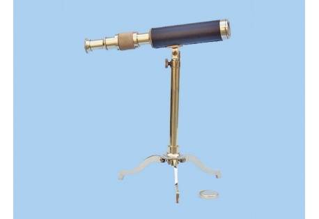 Floor Standing Brass Telescope on Stand 17" - Leather