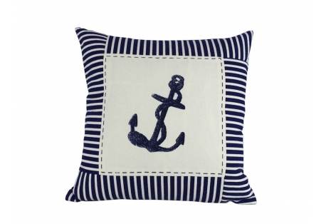 Navy Blue Stripes Pillow with Anchor 