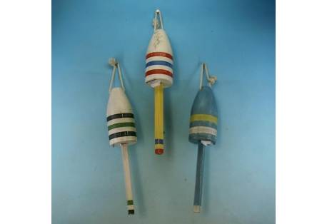 Wooden Rustic Striped Buoys 16" - Set of 3
