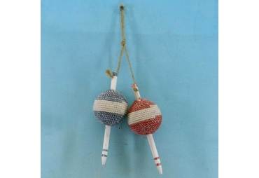 Wooden Blue and Red Nautical Bobbers 12" - Set of 2