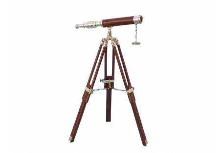 Floor Standing Brass/Wood Harbor Master Telescope 30" - Wood
