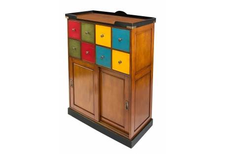 British Colonial Colorful  Drawers Pallet Cabinet 
