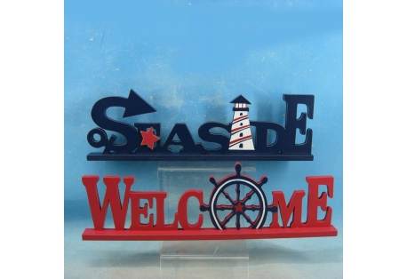 Wooden Seaside Welcome Nautical Word Art 16" - Set of 2