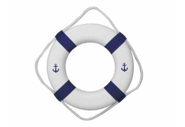 Classic White Decorative Anchor Lifering with Blue Bands 15"