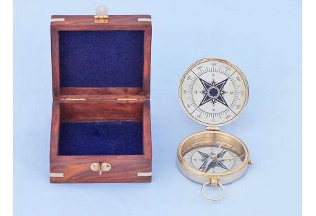 Solid Brass Emerson Poem Compass 4" w/ Rosewood Box