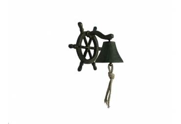 Seaworn Bronze Cast Iron Hanging Ship Wheel Bell 7"