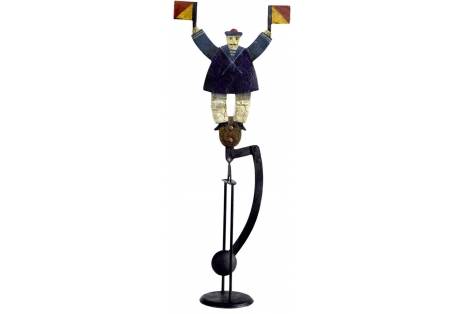 sailor holding two colorful semaphore flags, swings back and forth balance toy sky hook 