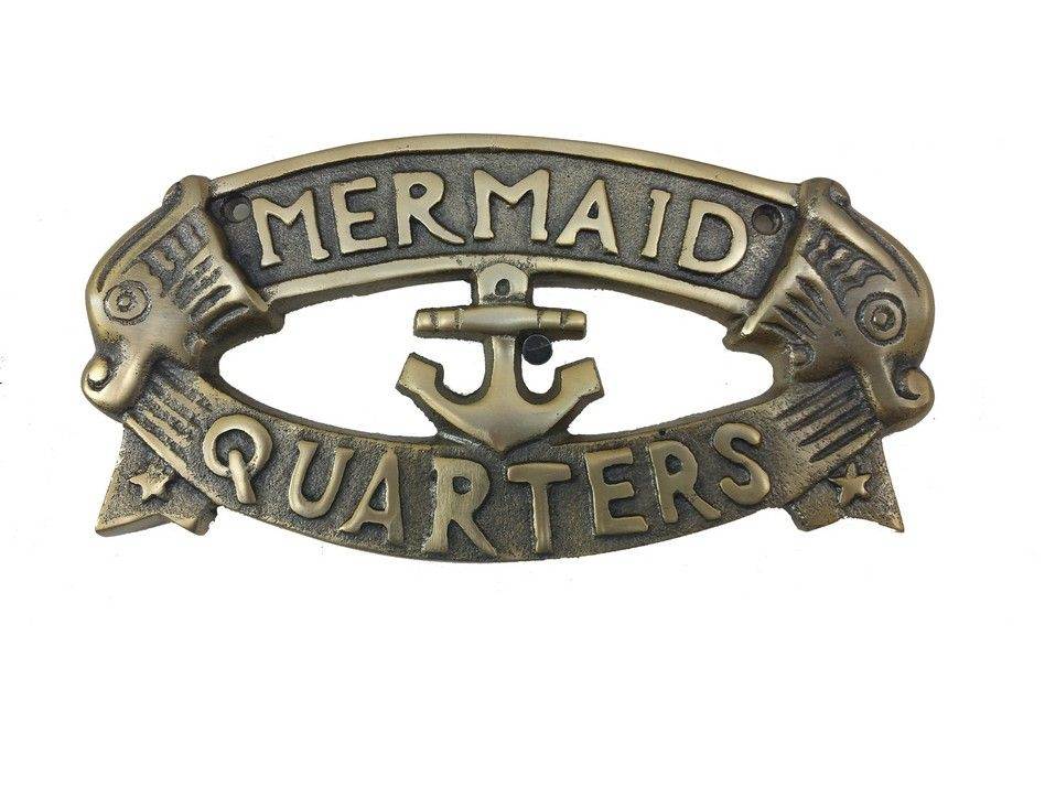 Antique Solid Brass Mermaid's Quarters Sign