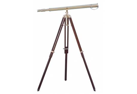 Antiqued Brass Nautical Telescope On Wooden Tripod Large 