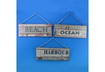 Wooden Ocean Beach And Harbour Sign 16" - Set of 3