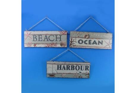 Wooden Ocean Beach And Harbour Sign 16" - Set of 3