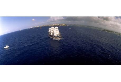 Bird's Eye View of Tall ship in the sea, Puerto Rico