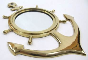 Brass Anchor Wheel Mirror, 18"
