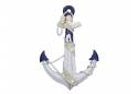 Wooden Rustic Blue/White Anchor w/ Hook Rope and Shells 24"
