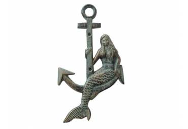 Antique Seaworn Bronze Cast Iron Mermaid Anchor 9"