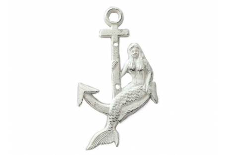 Whitewashed Cast Iron Mermaid Anchor 9"
