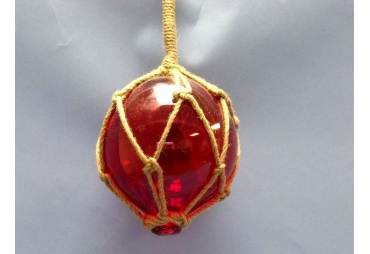 Red Nautical Glass Float in Rope 6"