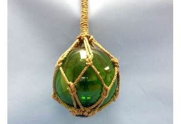 Green Nautical Glass Float in Rope 6"