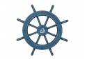 Rustic All Light Blue Decorative Ship Wheel With Sailboat 18"
