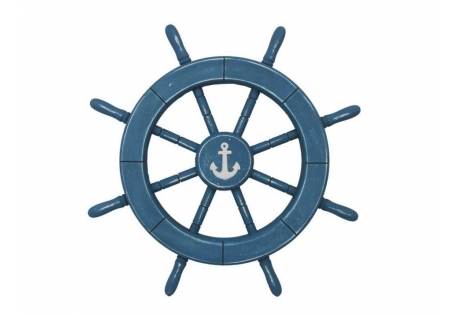 Rustic  Blue Decorative Ship Wheel With Anchor 18"
