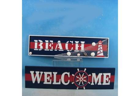 Wooden Beach Welcome Nautical Wall Plaque 19" - Set of 2