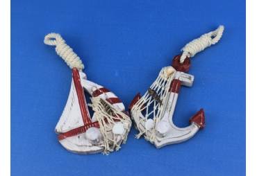 Rustic Red Sailboat/Anchor Wall Accent w/ Hook Set 6"