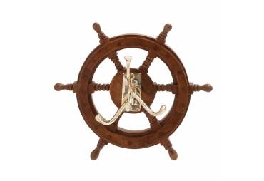 Wood Brass Ship Wheel Wall Hook 
