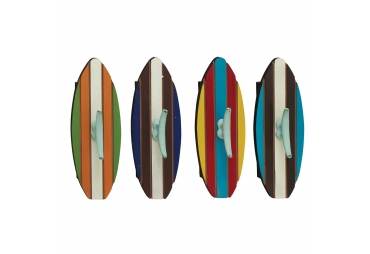 Nautical Wall Decor Surfboards Wood Metal Hook Set of 4