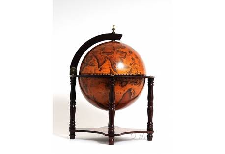 Globe with Old Nautical Map Wooden Bar 