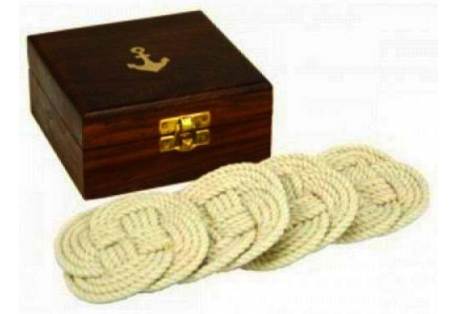 Rope Coasters w/ Anchor Box 4" Set of 4