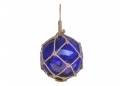 Blue Japanese Glass Ball Fishing Float With Brown Netting Decoration 12"