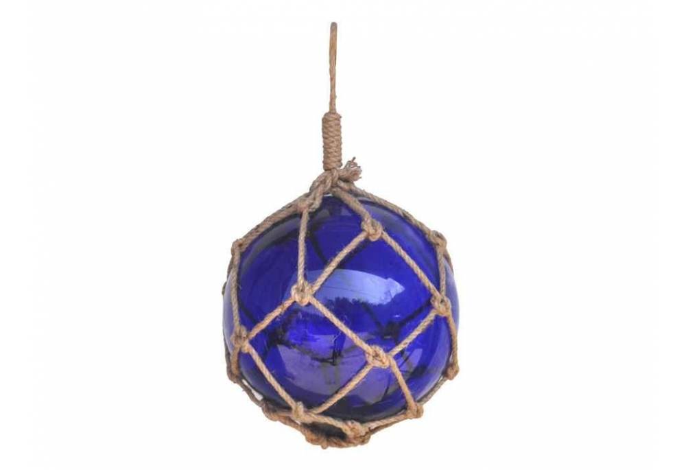 Blue Japanese Glass Ball Fishing Float With Brown Netting