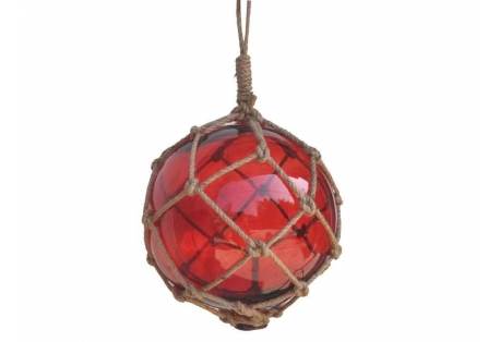 Red Japanese Glass Ball Fishing Float With Brown Netting Decoration 12"