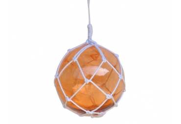 Orange Japanese Glass Ball Fishing Float With White Netting Decoration 12"