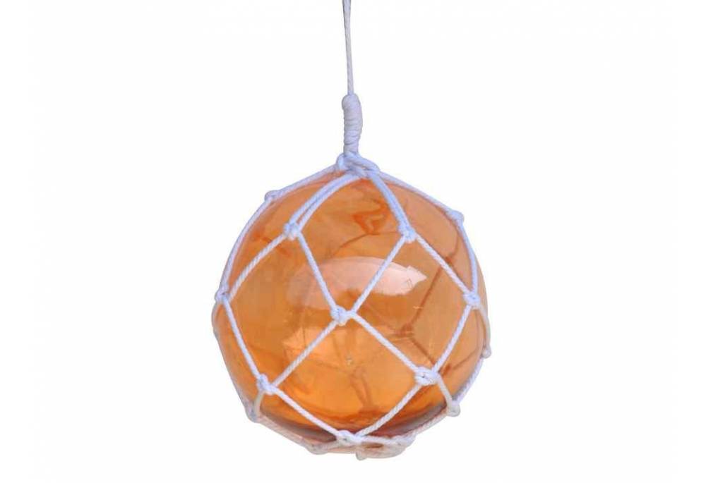 Orange Japanese Glass Ball Fishing Float With White Netting