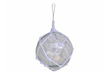 Clear Japanese Glass Ball Fishing Float With White Netting Decoration 12" 