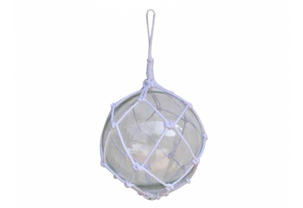 Clear Japanese Glass Ball Fishing Float With White Netting Decoration 12 -  GoNautical