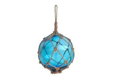 Light Blue Japanese Glass Ball Fishing Float With Brown Netting Decoration 12"