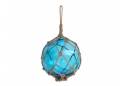 Light Blue Japanese Glass Ball Fishing Float With Brown Netting Decoration 12"