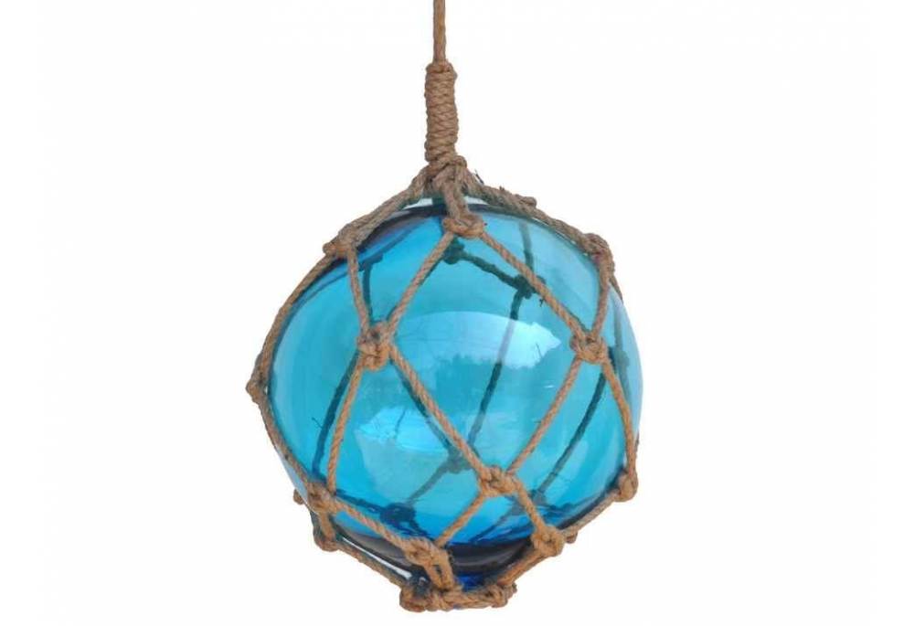 Light Blue Japanese Glass Ball Fishing Float With Brown 
