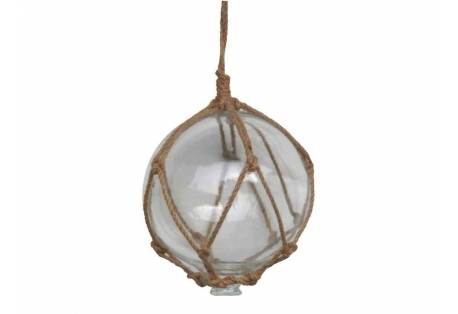 Coastal Decoration Clear Japanese Glass Ball Fishing Float With Brown Netting Decoration 